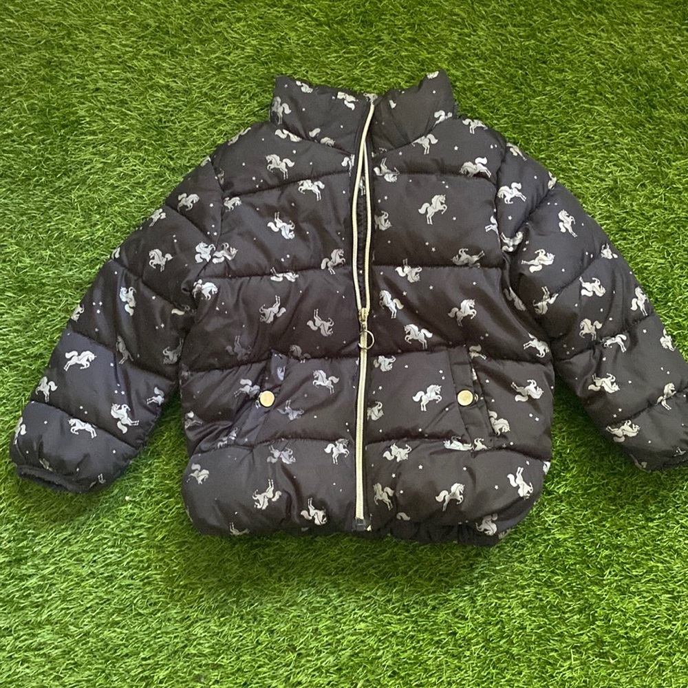 Navy Puffer Jacket w/ Unicorns